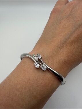 Silver Tone Crystal Accent hinged bangle 6 1/2 inch